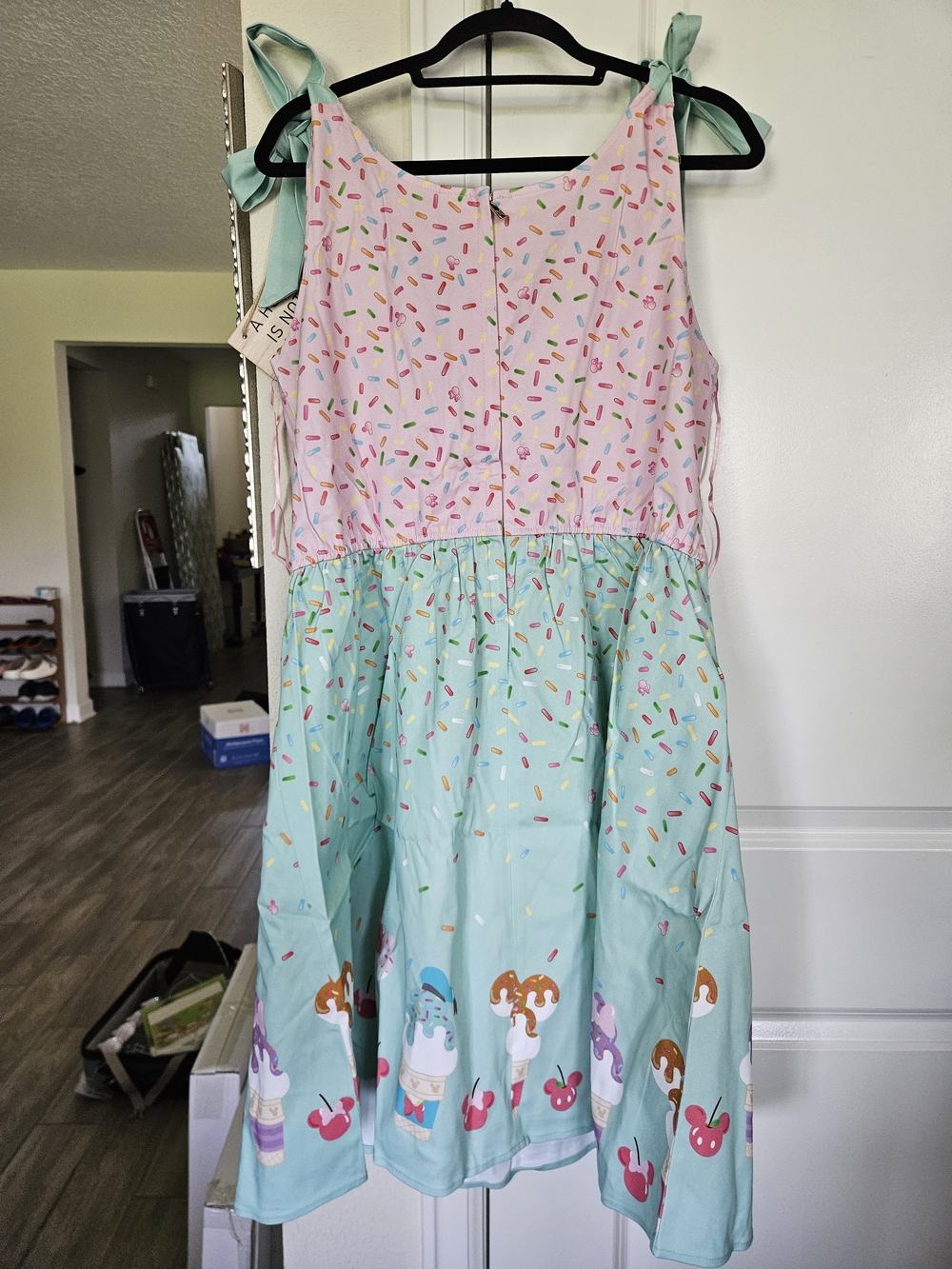 Disney Stitch Shoppe "Jan" Mint & Pink Sprinkle Ice Cream Tie-Shoulder Dress Nwt - Picture 4 of 5